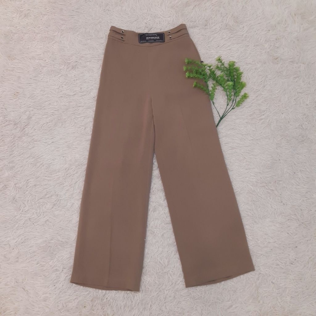 Quần Tây Nữ Công Sở, Quân Ống Suông Thời Trang UK Fashion Ống Rộng, Thiết Kế Cúc Sườn, Thanh Lịch, Nhẹ Nhàng NKQU2112006