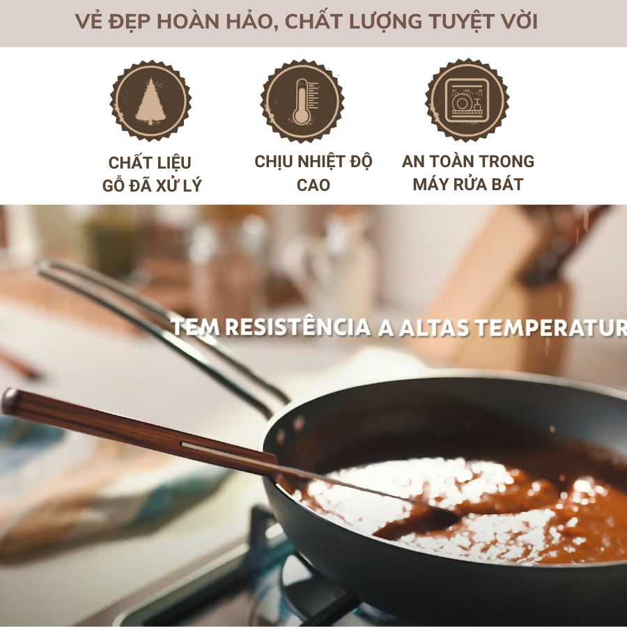Xẻng Xào Tramontina Cán Gỗ Polywood 35cm Thép Không Gỉ Nhập Khẩu Brazil