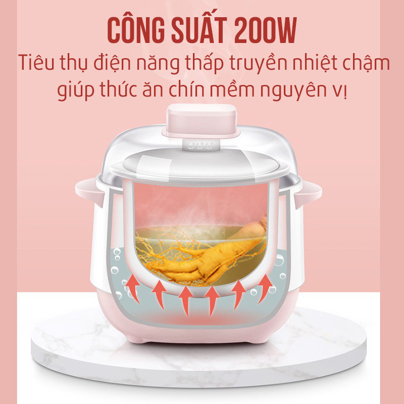 Nồi Nấu Cháo Chậm Nồi Hầm Điện Cách Thủy Dung Tích 1L Nấu Cháo Chưng Yến Hầm Xương Nấu Canh Cho Gia Đình