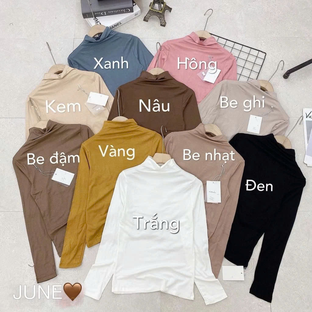 Áo thun giữ nhiệt nữ tay dài cổ cao 3 phân vải premium cotton mềm mịn ôm dáng MÀU ĐEN Văn Phòng Du Lịch Dã Ngoại Phượt