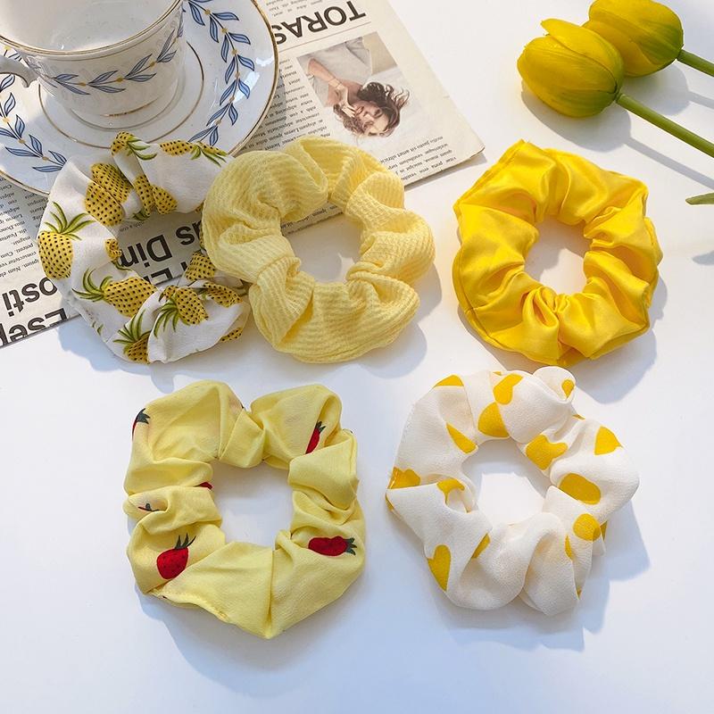 Scrunchies buộc tóc nhiều họa tiết; họa tiết trái cây nữ tính thanh lịch PK707-PK708