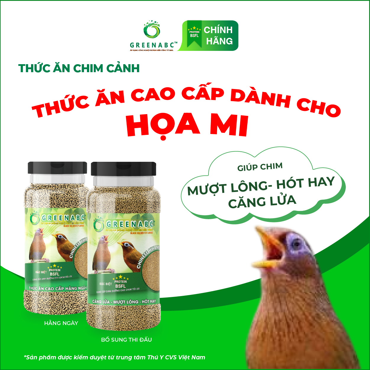 Cám Chim Họa Mi GREENABC – Chim dưỡng dùng loại hằng ngày, cho chim hót hay, căng lửa dùng bổ sung – Hộp 280g