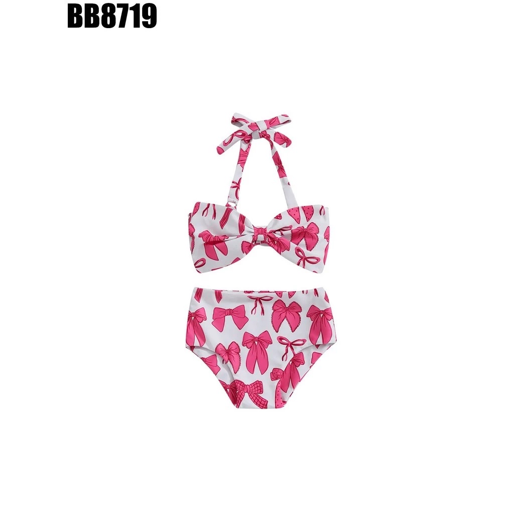Set Bộ Đồ Bơi 2 Mảnh Bikini Họa Tiết Nơ Hồng Cho Bé Gái 1-5 Tuổi Từ 8-20.5kg Dành Cho Bé Gái