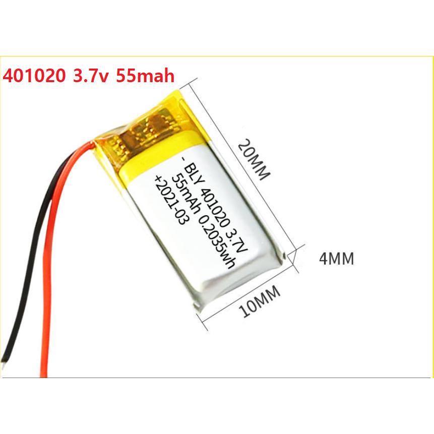 Pin Sạc Lithium Polymer 3.7V 55mah 401020 Cho tai nghe,loa Mp3 MP4 MP5 GPS PSP Bluetooth hàng mới