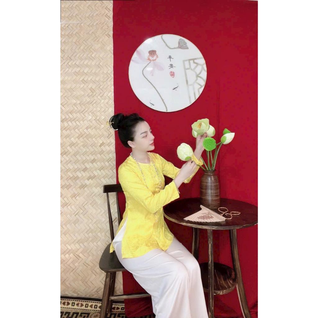 SÉT BỘ BÀ BA CỔ TRÒN TAY DÀI, ÁO LẺ BÀ BA CÀI NÚT TAY DÀI CHẤT VẢI GẤ