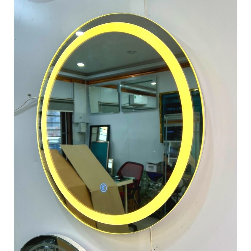 Gương tròn có đế đèn led cảm ứng gắn tường, makeup decor giá rẻ kích thước D50cm cách viền