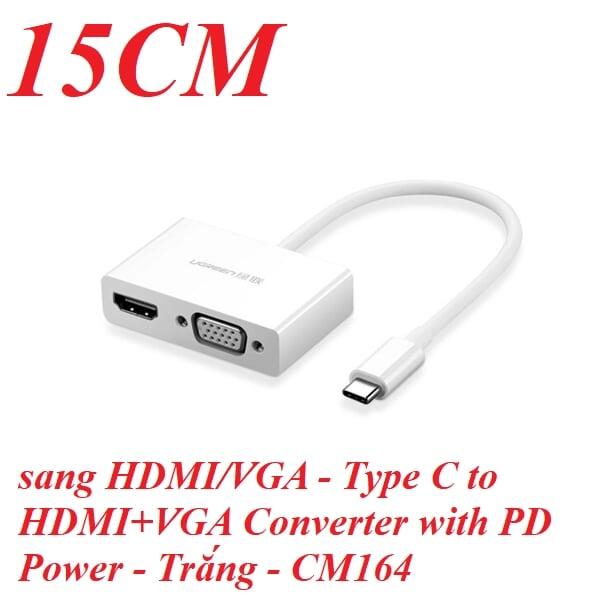 Ugreen UG50508CM177TK 15CM màu Trắng Bộ chuyển đổi TYPE C sang HDMI + VGA + hỗ trợ nguồn TYPE C - HÀNG CHÍNH HÃNG