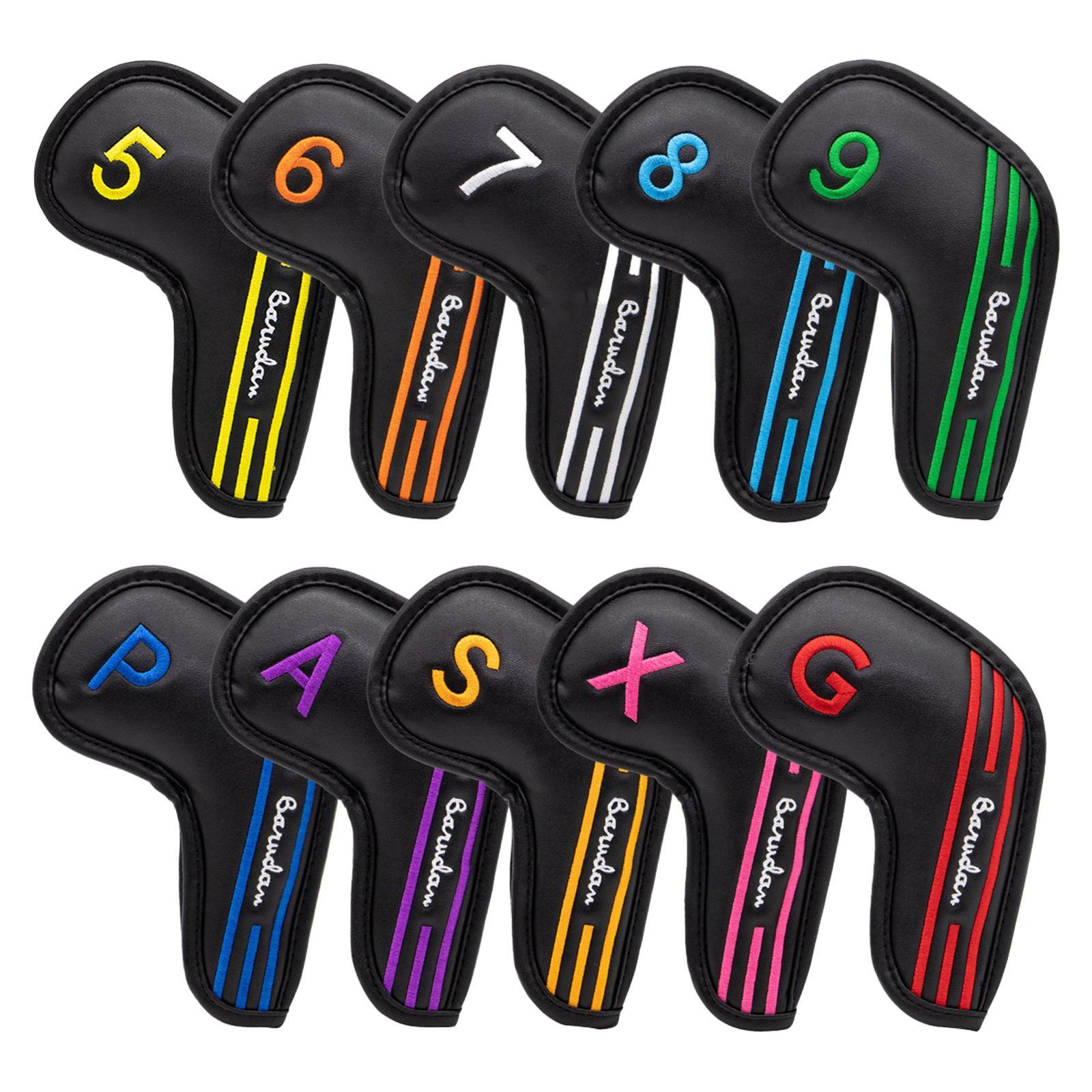 10Pcs Golf Iron Head Covers Set Guard Black PU Leather W/ No. Tag Waterproof