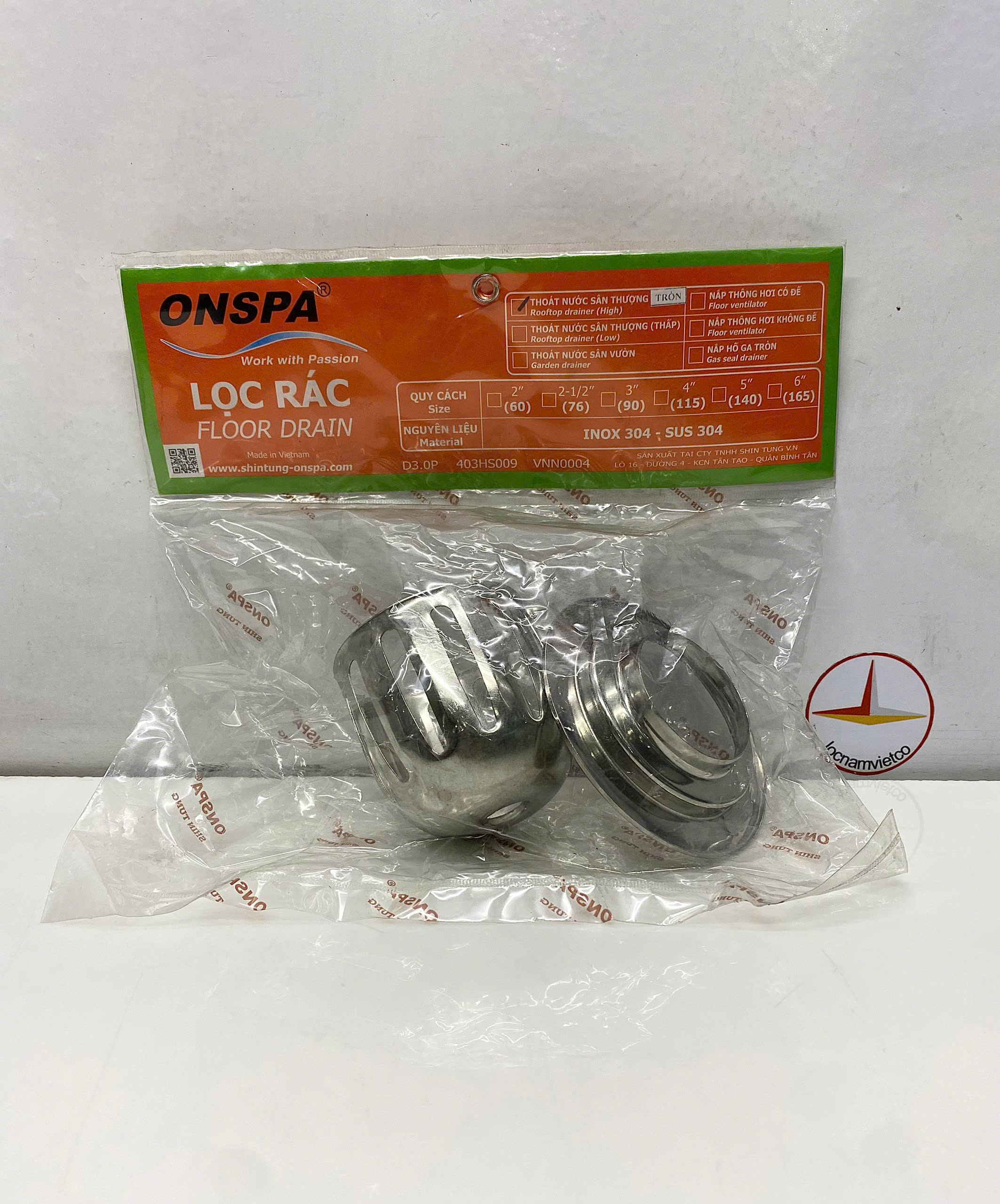 Thoát nước sân thượng Inox 304 Onspa 60mm tròn _ 110TC060