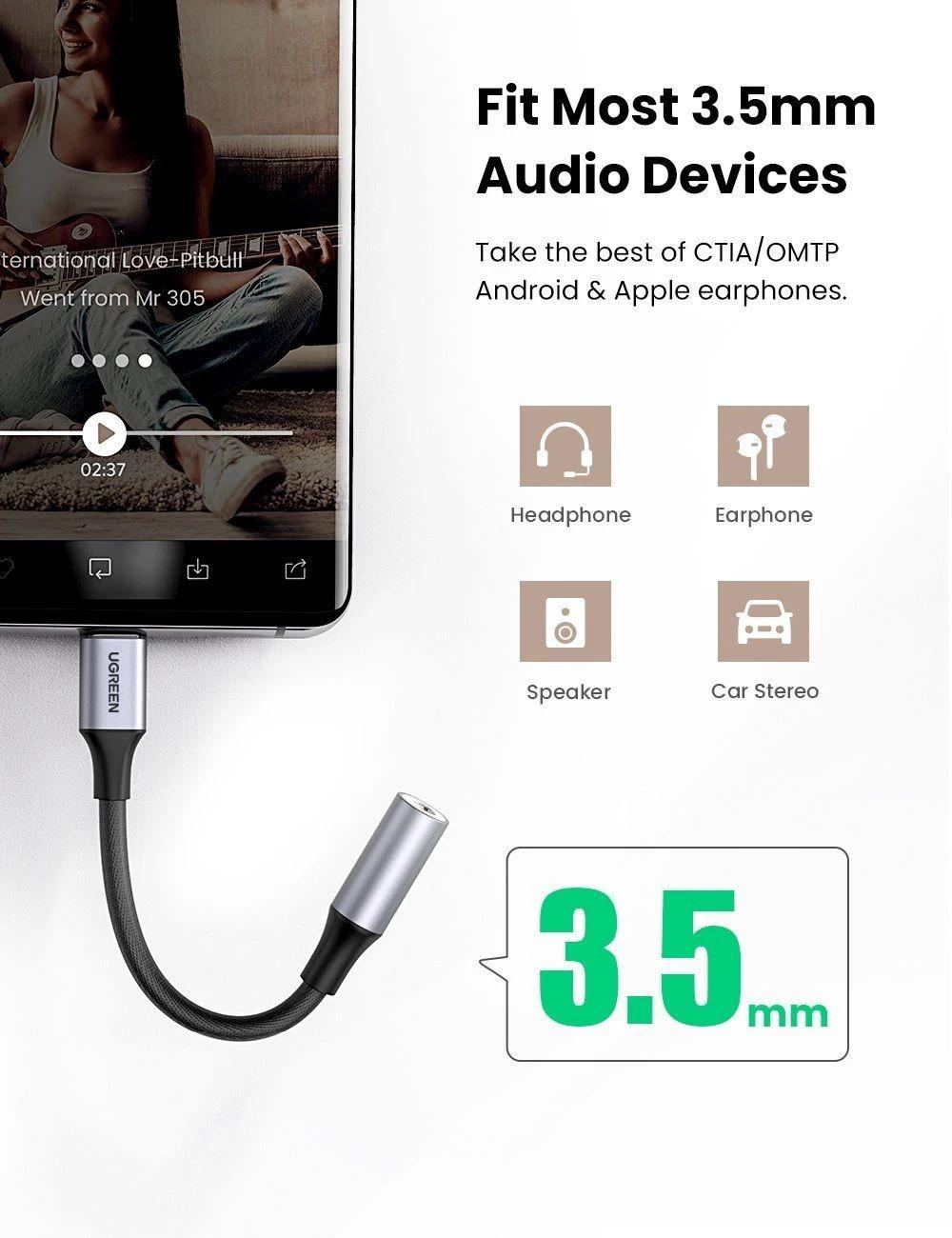 Hình ảnh Ugreen UG80154AV161TK 10cm màu xám bộ chuyển USB type C ra 3.5mm Headphone audio hỗ trợ laptop và điện thoại samsung mới - HÀNG CHÍNH HÃNG