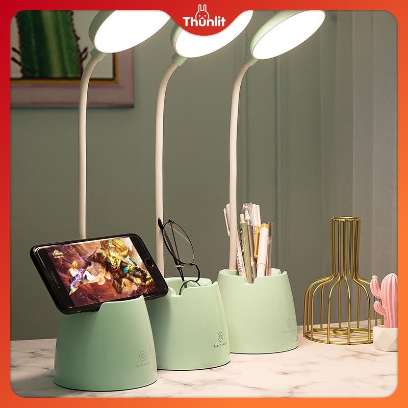 Đèn để bàn màu xanh lá 5W USB 2500mAh có thể sạc lại có thể điều chỉnh độ sáng với 3 nhiệt độ màu