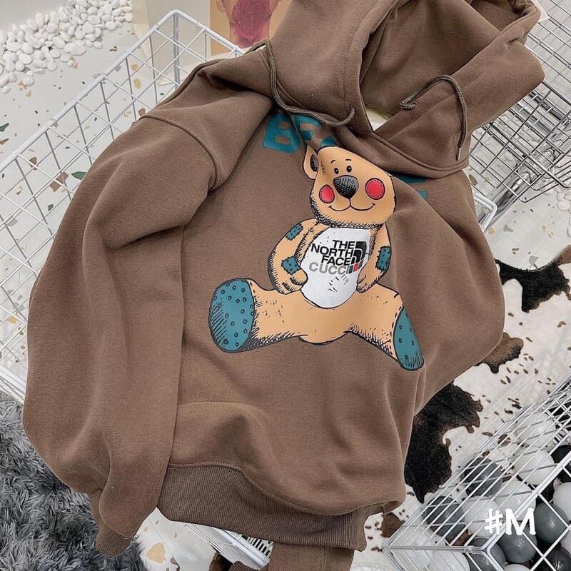 Áo khoác chui đầu hoodie có nón tay phồng in gấu unisex ulzzang nam nữ AN689