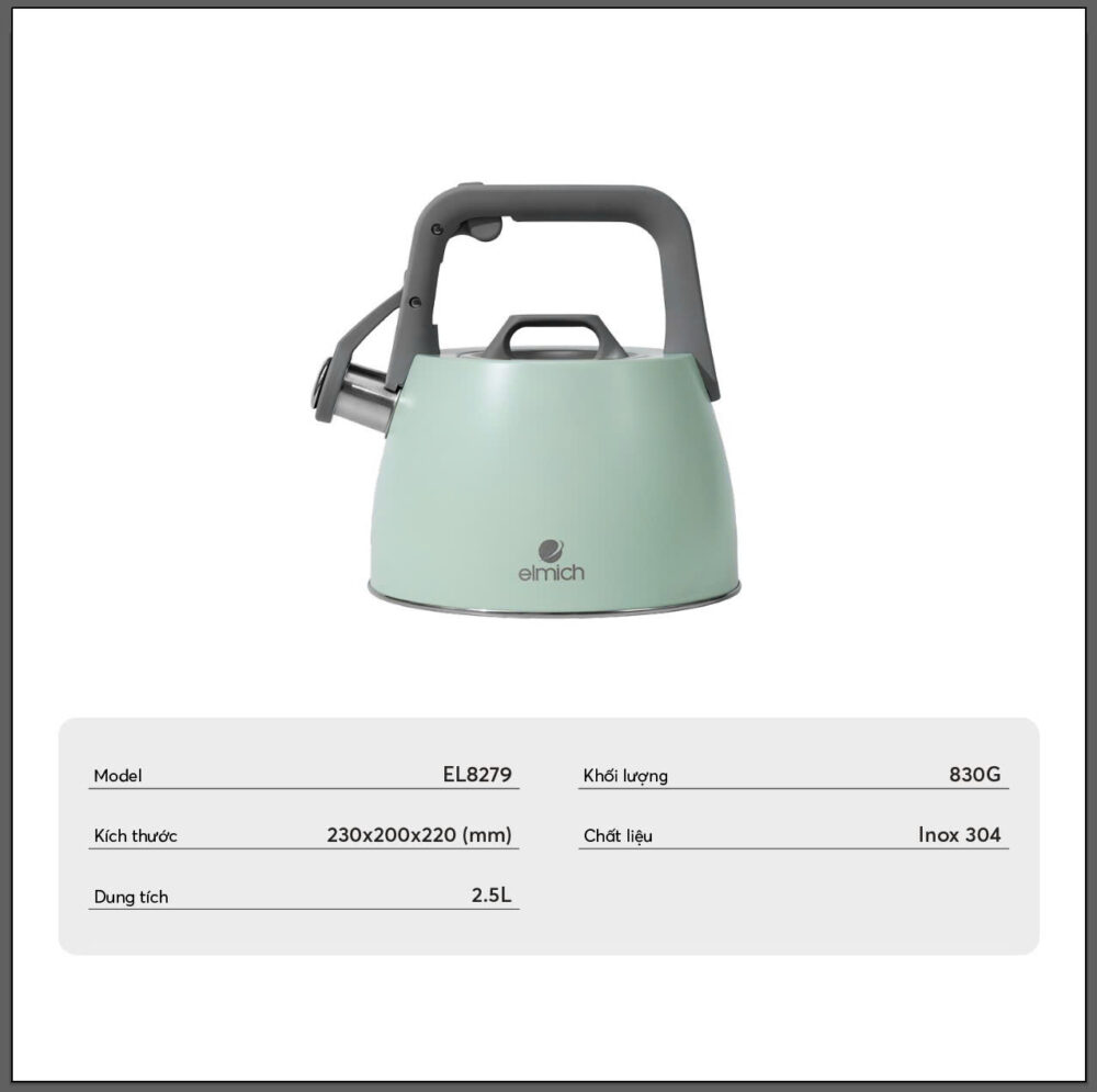 Ấm Đun Nước Trên Bếp Elmich EL8279 2.5L, Hàng Chính Hãng, Inox 304, Còi Báo Tự Động - JoyMall