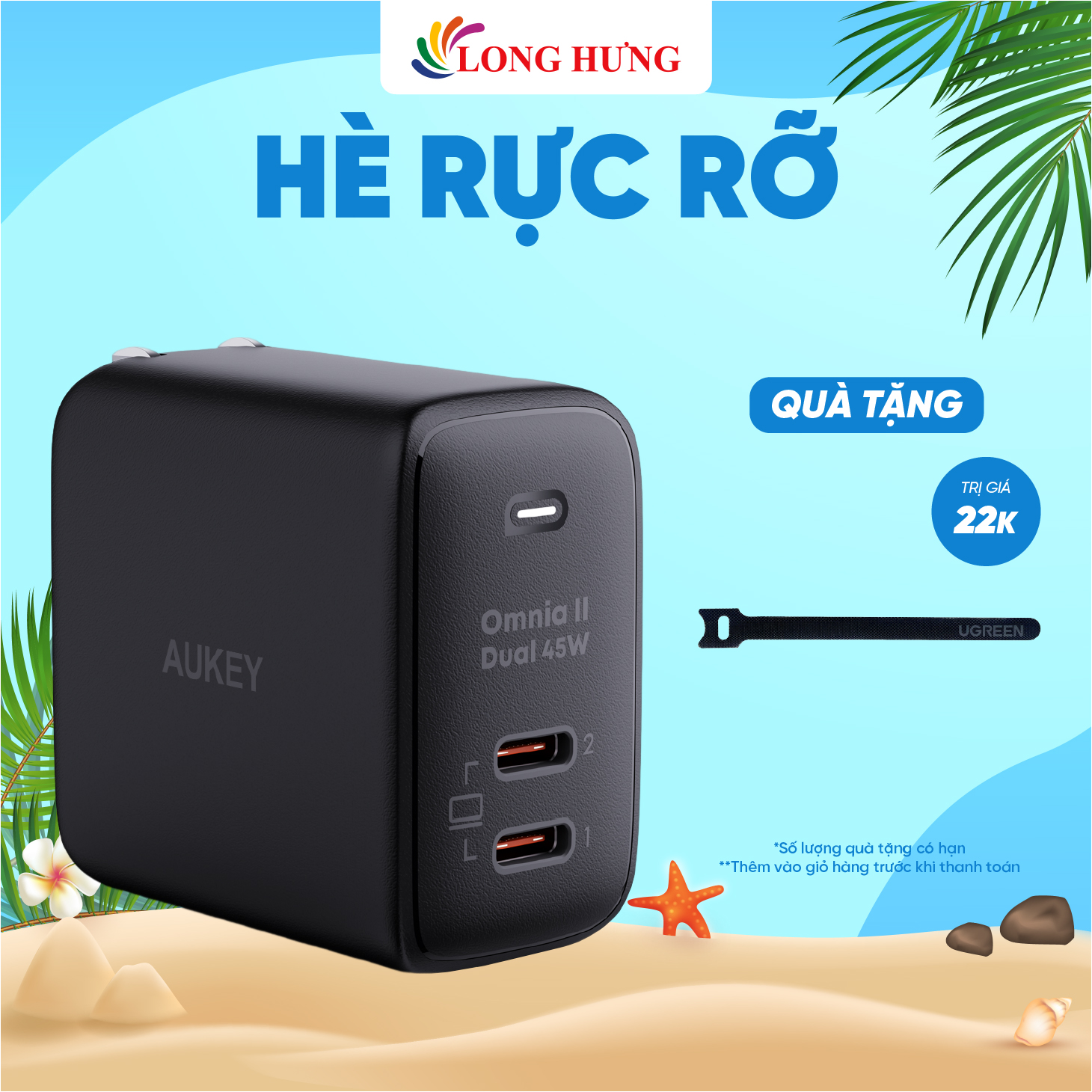 Cốc sạc Aukey Omnia II Duo 45W 2Type-C PA-B4T - Hàng chính hãng