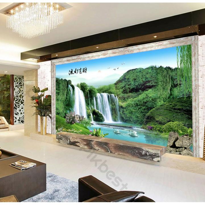 Tranh dán tường Tranh Sơn Thủy Hữu Tình phòng khách hiện đại dán tường MS960891