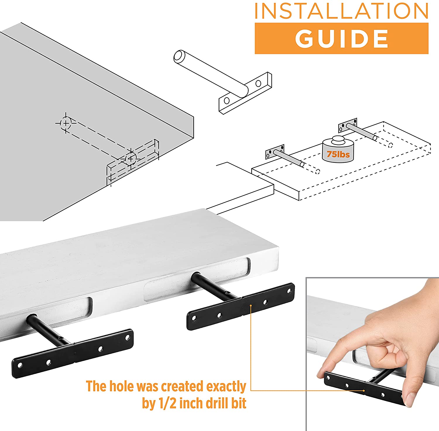 Bộ 2 chốt âm chữ T 15cm, pas âm đỡ kệ treo tường bằng thép đặc kèm phụ kiện vít tắc kê - Hàng chính hãng