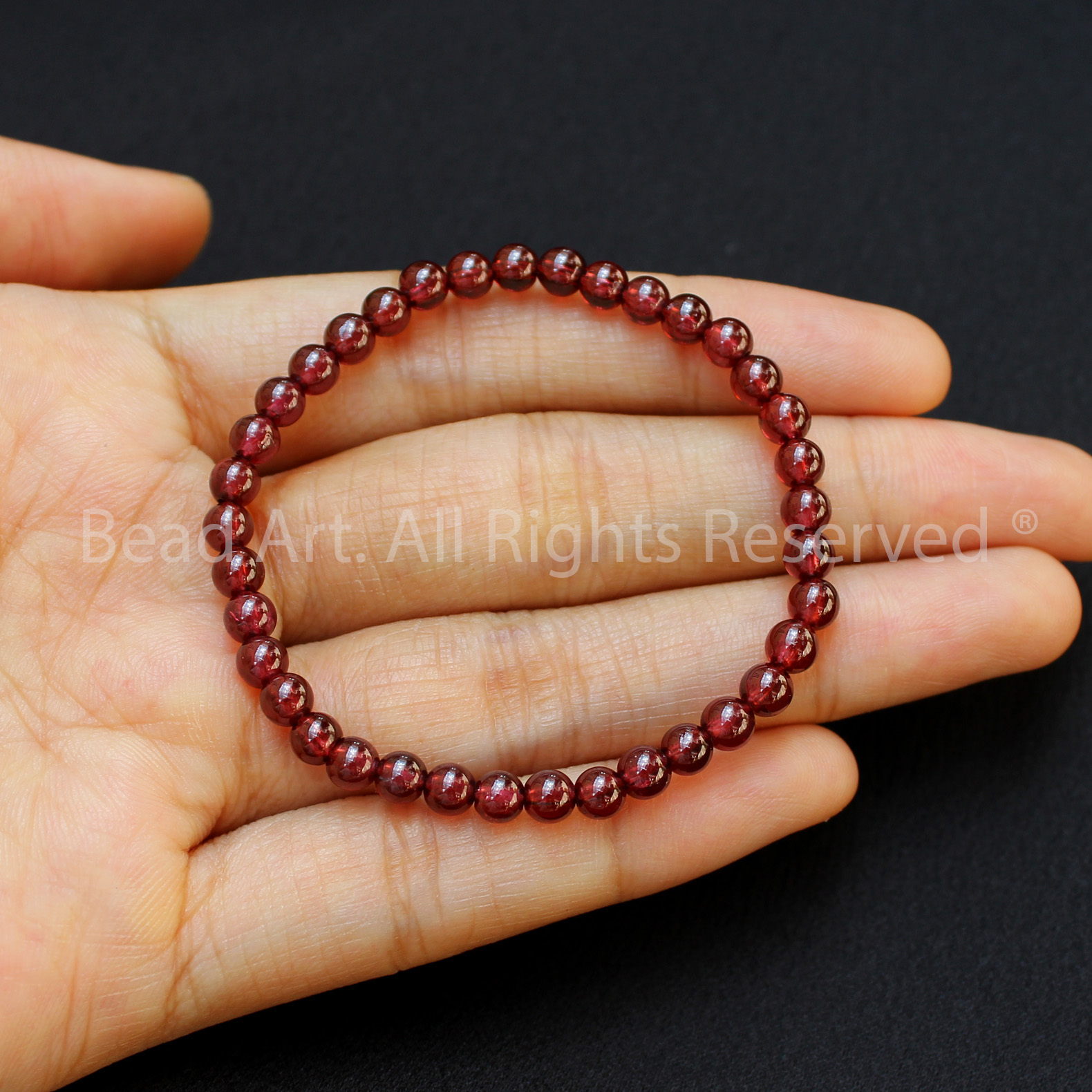 Vòng Tay 4MM Đá Garnet, Ngọc Hồng Lưu Tự Nhiên Loại AAA, Hoả, Thổ, Vòng Tay Phong Thuỷ, Chuỗi Hạt - Bead Art