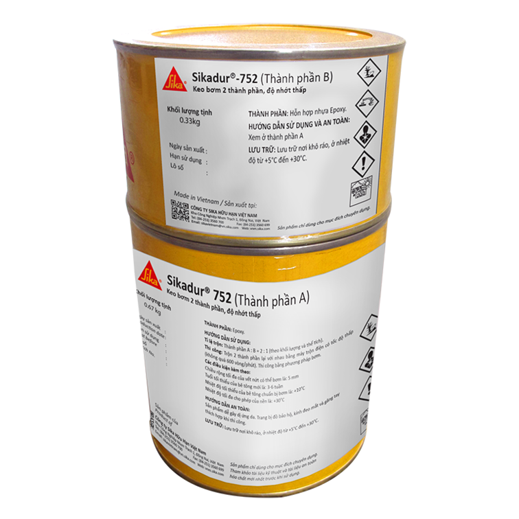 Sikadur 752 - 1 bộ A&B 1kg - Dùng bơm xử lý nứt kết cấu bê tông