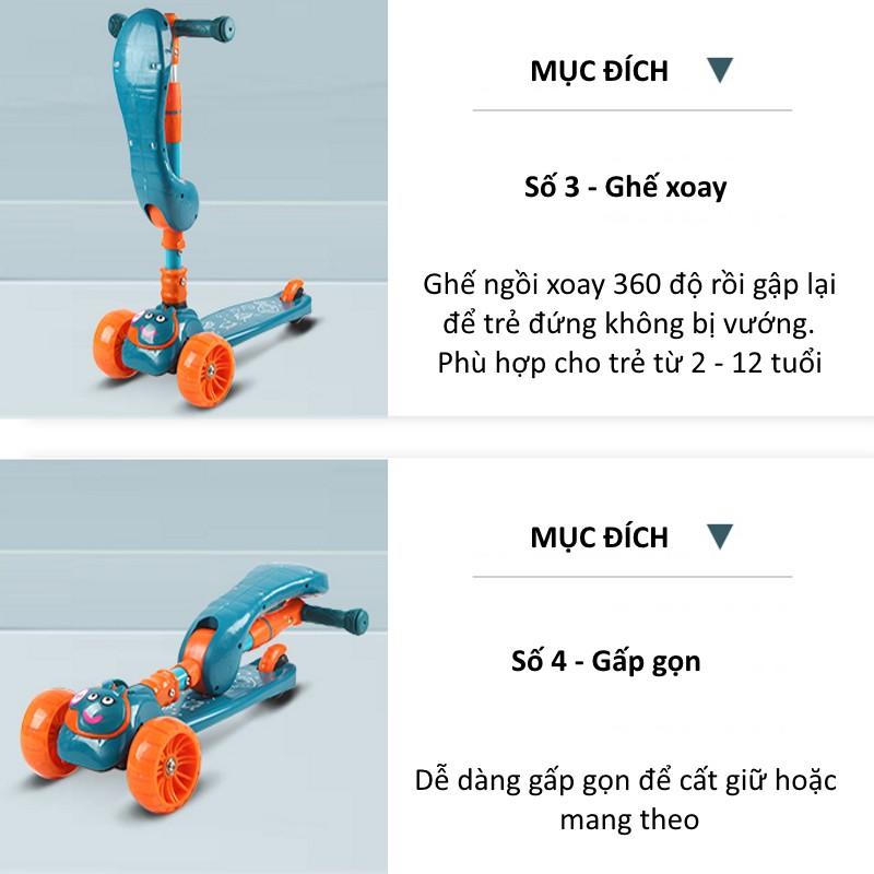 Xe trượt scooter đa năng phát sáng cho bé từ 2 đến 8 tuổi - Xe thăng bằng có nhạc, ghế nhún cho trẻ DC009