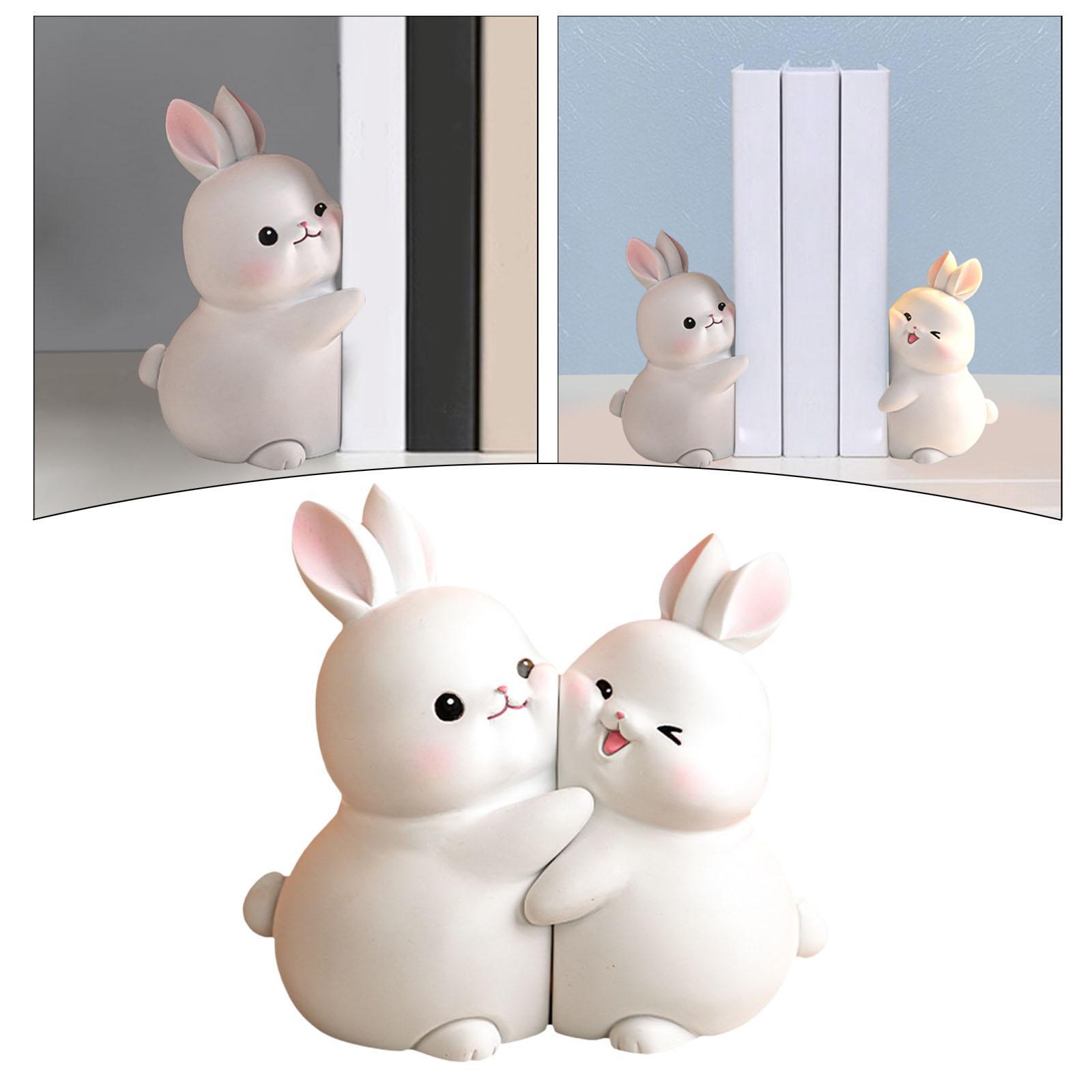 Rabbit Bookend Resin Animal Figurines Book Stand Holder for Cabinet Ornament