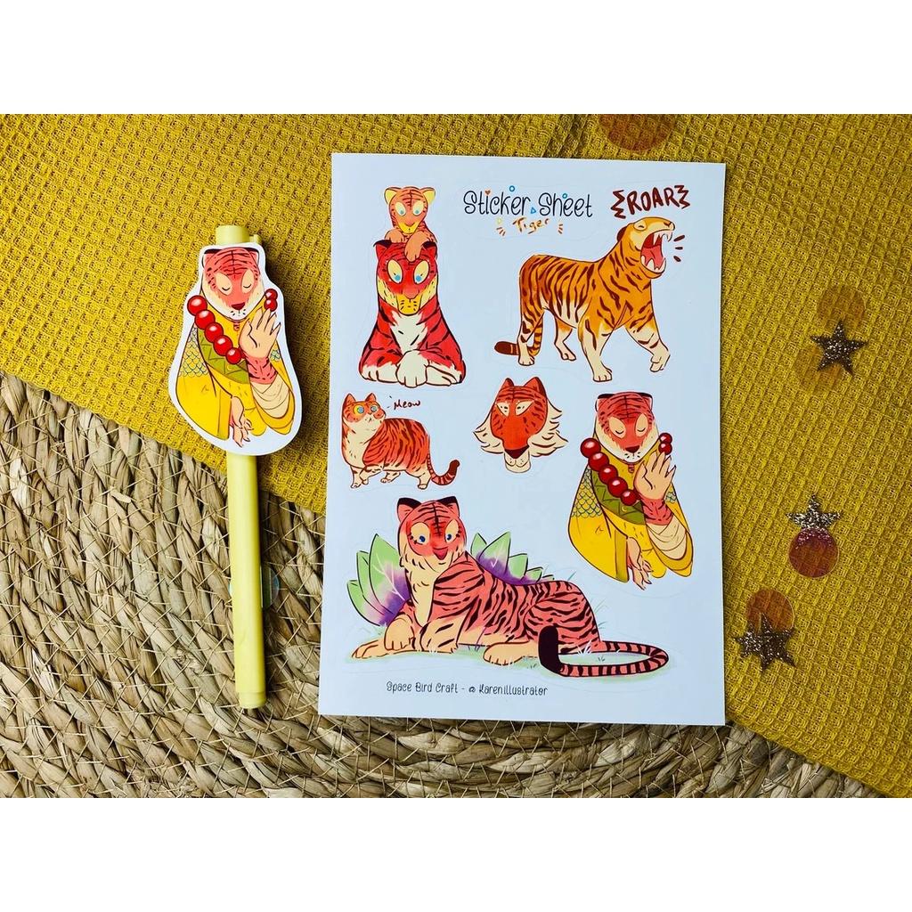 sticker sheet tiger - chuyên dán, trang trí sổ nhật kí, sổ tay | Bullet journal sticker - unim002