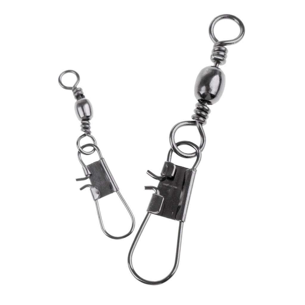 100Pcs 2#-10# Rolling Barrel Fishing Swivels with Interlock Snap Connectors