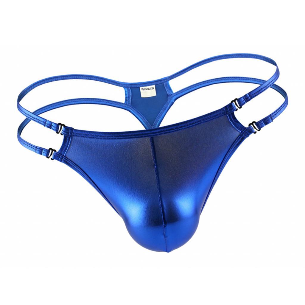 Men's Adjustable Wet Look Briefs Thong Underwear Tangas G-String T-back Blue