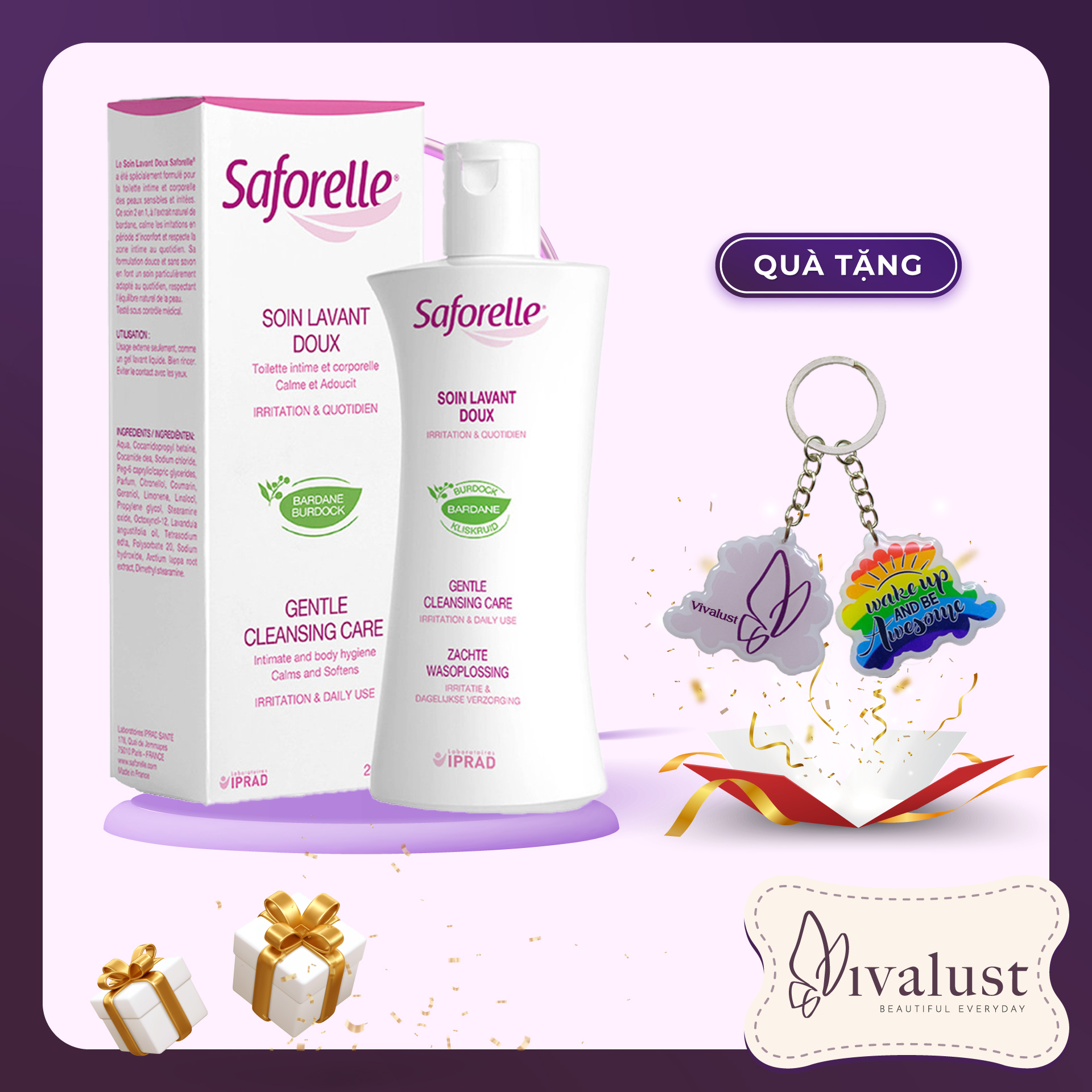 Dung Dịch Vệ Sinh SAFORELLE Gentle Cleansing Care + Tặng 1 Móc Khóa Nhựa 2 Mặt
