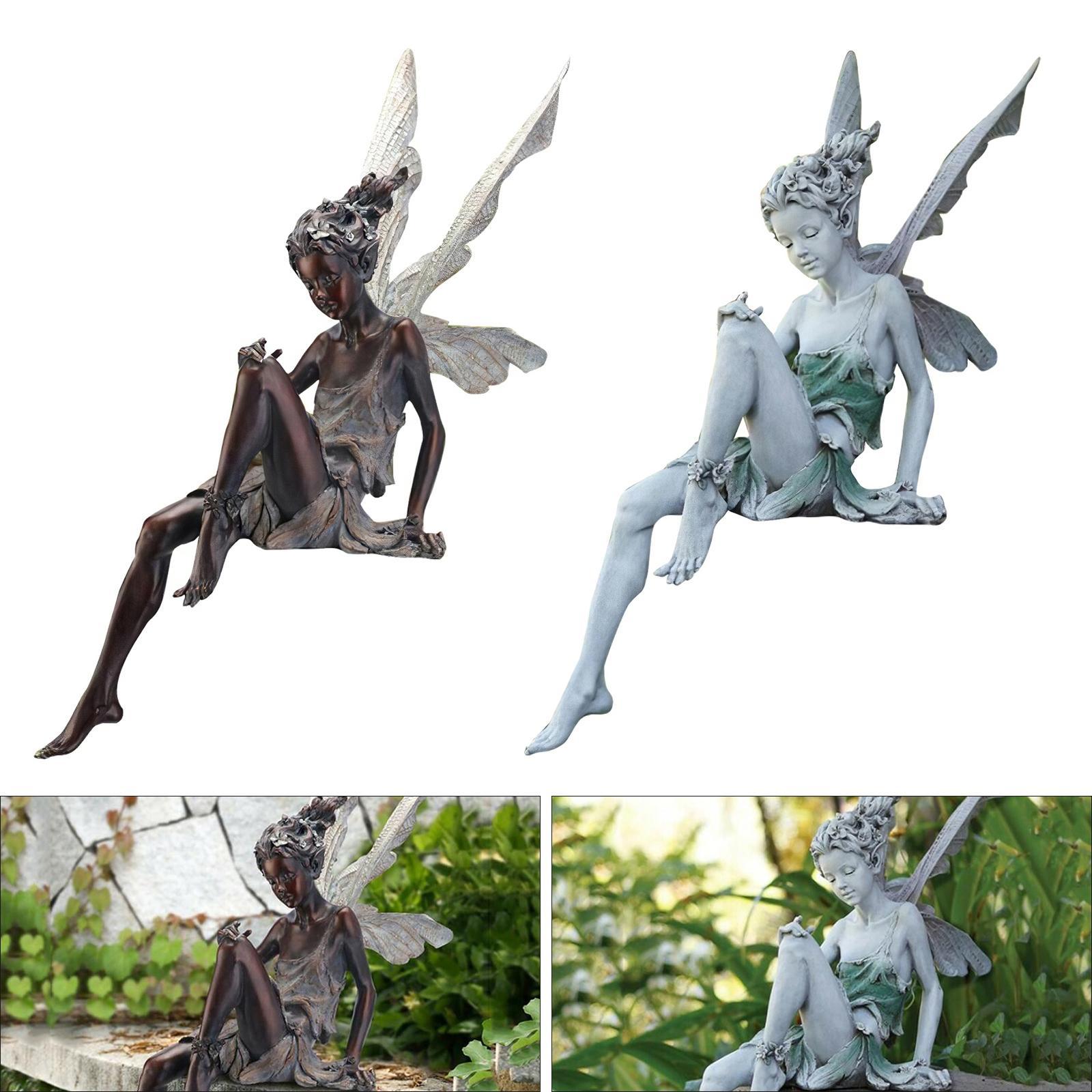 2pcs Fairy Statue Pond Figurine Home Sculpture Ornament Landscaping Craft