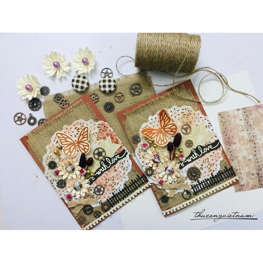 Thiệp vinatge mặt đồng và bướm With love 15x20cm