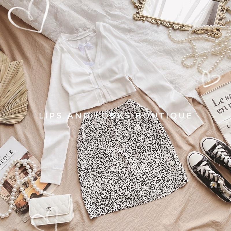 Set Áo Khoác + Crop 2 Dây Kèm Chân Váy Beo - Kèm Hình Thật