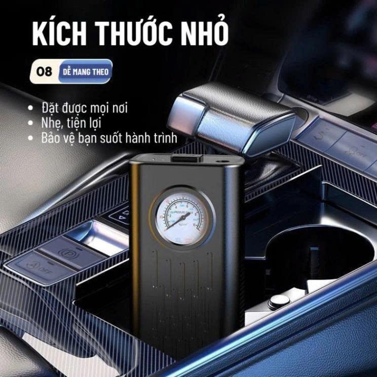 Máy bơm lốp ôtô không dây cầm tay sạc USB ngắt tự động, thiết kế nhỏ gọn công suất lớn