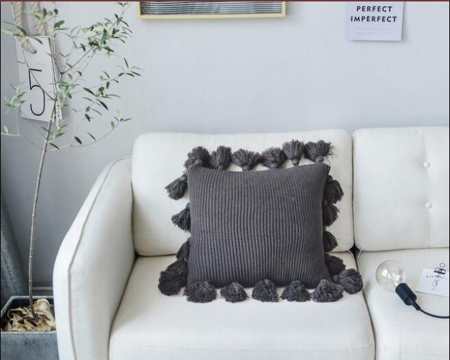 Dệt Kim Ném Đệm Lưng Bắc Âu Xe Sofa Giường Đệm Gối Bao Với Tua Rua Trang Trí Nhà Đệm Ghế Trẻ Em Trang Trí Phòng