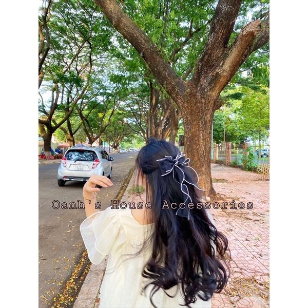 Kẹp nơ cuốn biên viền ngọc tiểu thư xinh xắn