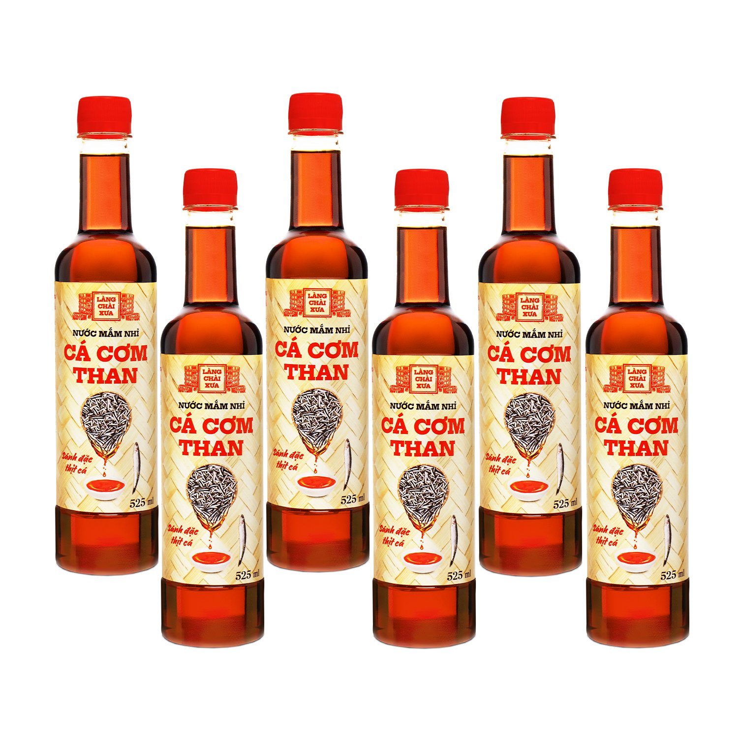 Thùng 6 chai nước mắm nhỉ cá cơm than Làng Chài Xưa 525ml/chai sánh đặc thịt cá 300 năm truyền thống