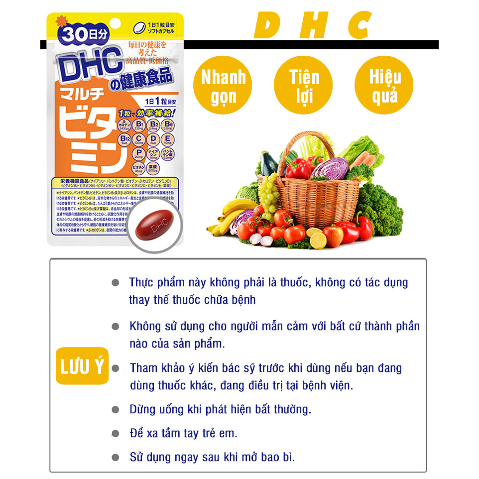 Viên uống Vitamin tổng hợp DHC Nhật Bản Multil Vitamins thực phẩm chức năng bổ sung 12 vitamin thiết yếu hàng ngày nâng cao sức khỏe, làm đẹp da gói 90 ngày JN-DHC-MUL90