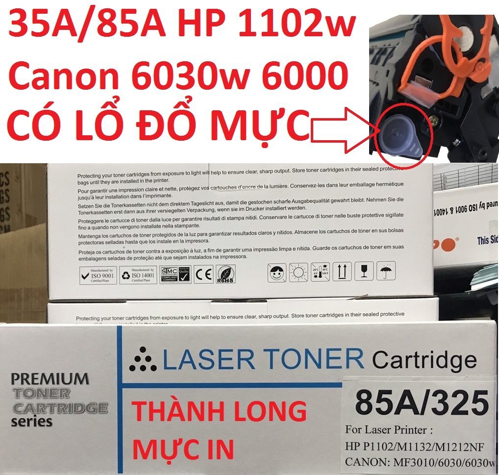 Hộp Mực 35A/85A dành cho HP P1102 P1102w M1136 M1130 M1132mf M1212nf M1139 Mực in Canon 6000 6030w 6030 3050 6018 312-325 MF 3010 -Có Lỗ Đổ Mực Hàng chính hãng Alpha Cartridge