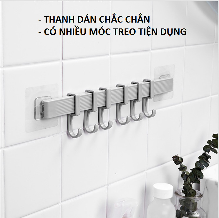 Combo 2 Thanh treo đồ dán tường,tủ quần áo, nhà bếp, có 6 móc chịu lực (giao màu ngẫu nhiên) GD263-MTSC-Thanh2