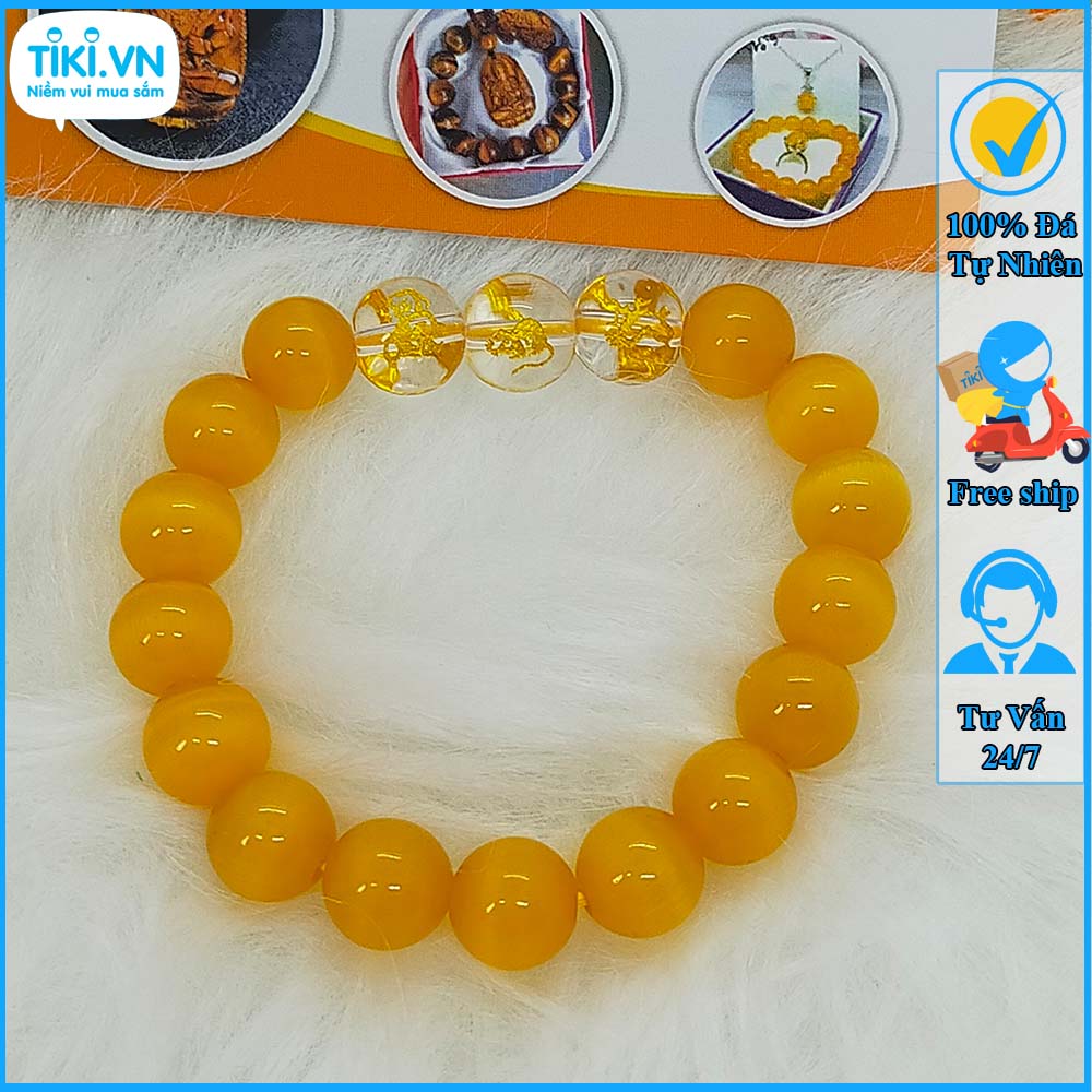 Vòng Phong Thủy Tam Hợp Thân Tý Thìn Đá Tự Nhiên - Vòng Đeo Tay Phong Thủy Mệnh Kim - Size 8 10ly