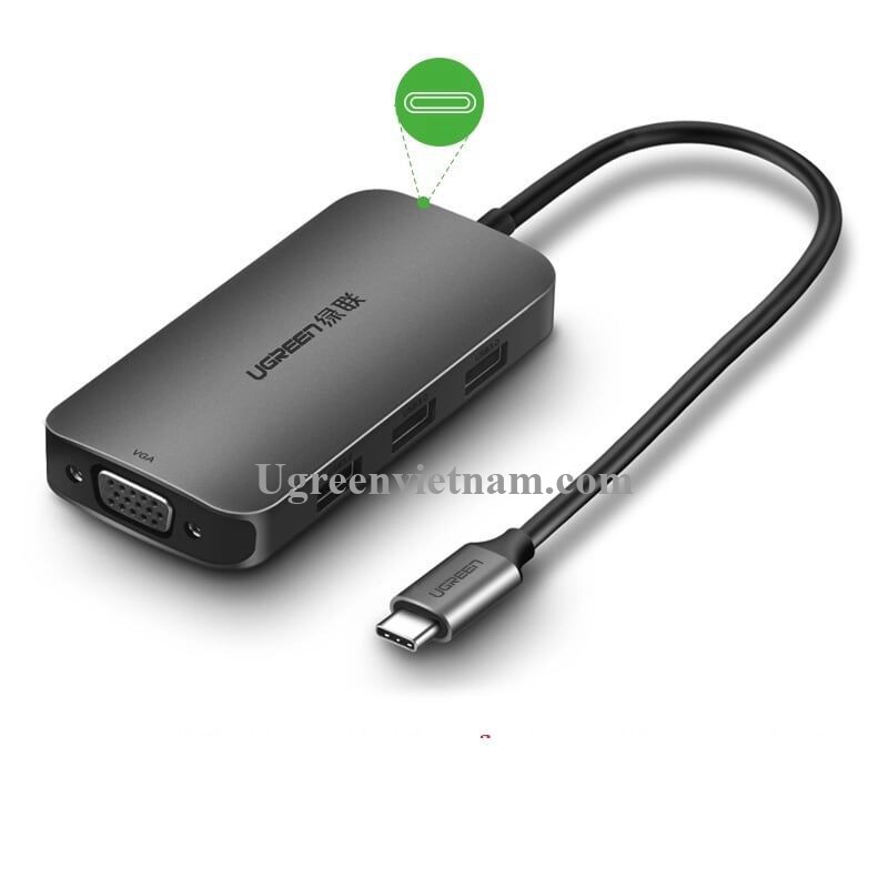 Ugreen 50210 Bộ chuyển đổi TYPE C sang 3 USB 3.0 + VGA + hỗ trợ nguồn TYPE C CM136 - Hàng chính hãng