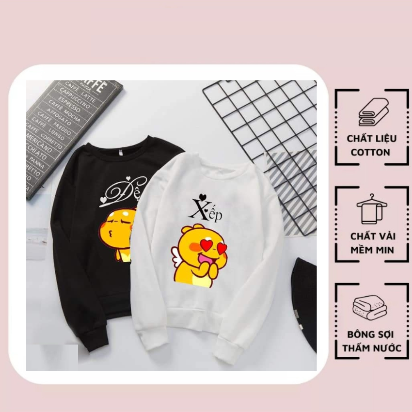 Áo Đôi Sweater MM11, Áo sweater Nam Nữ In Đệ Xếp ý Nghĩa, Vải Nỉ Bông In Hình Dễ Thương