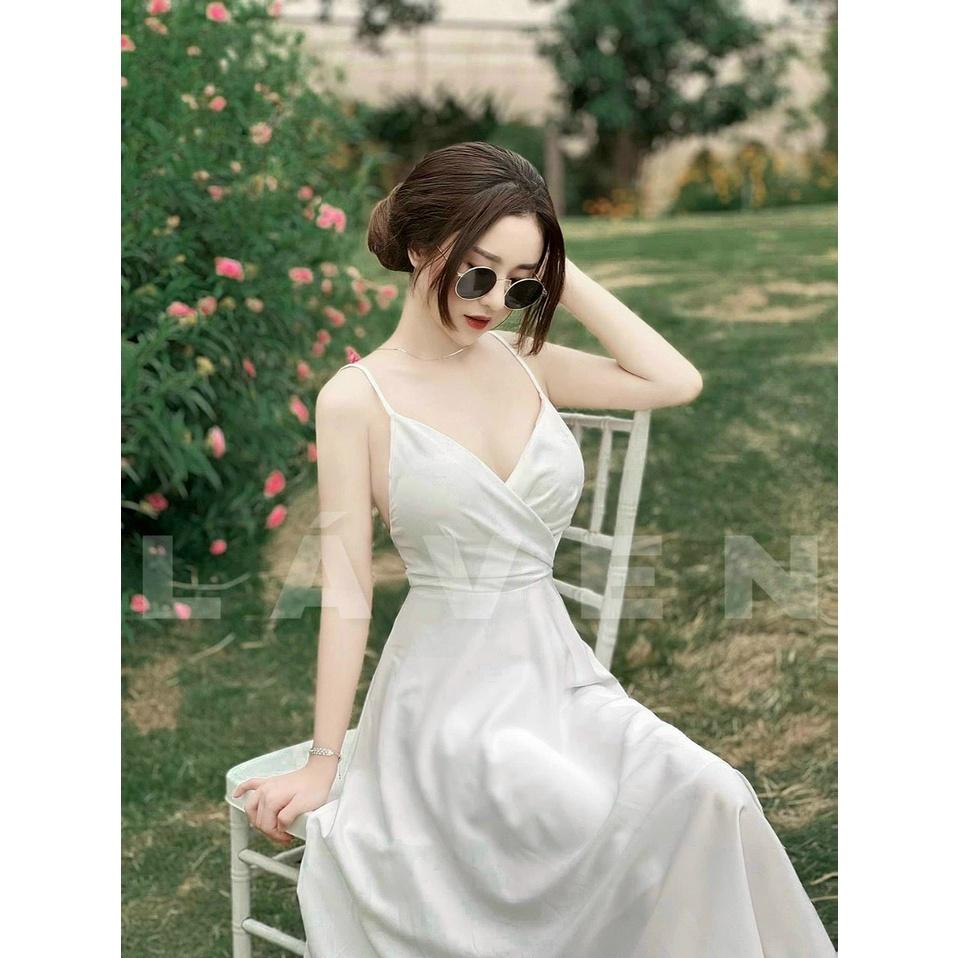 FREE SHIP Đầm maxi 2 dây chéo ngực đan dây lưng chất liệu lụa 2 lớp có mút ngực thiết kế SANG CHẢNH KIM GIA DS