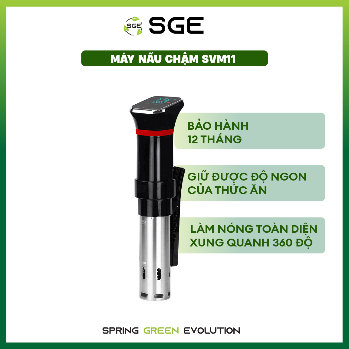 Máy Nấu Chậm Sous Vide SVM11. Kiểm Soát Thời Gian Và Nhiệt Độ Chuẩn Xác. Hàng Nhập Khẩu Chính Hãng SGE Thái Lan