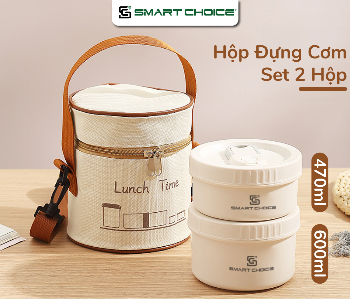 Hộp Đựng Cơm Văn Phòng SMARTCHOICE Phong Cách Tối Giản Kèm Túi Đựng Lunch Time