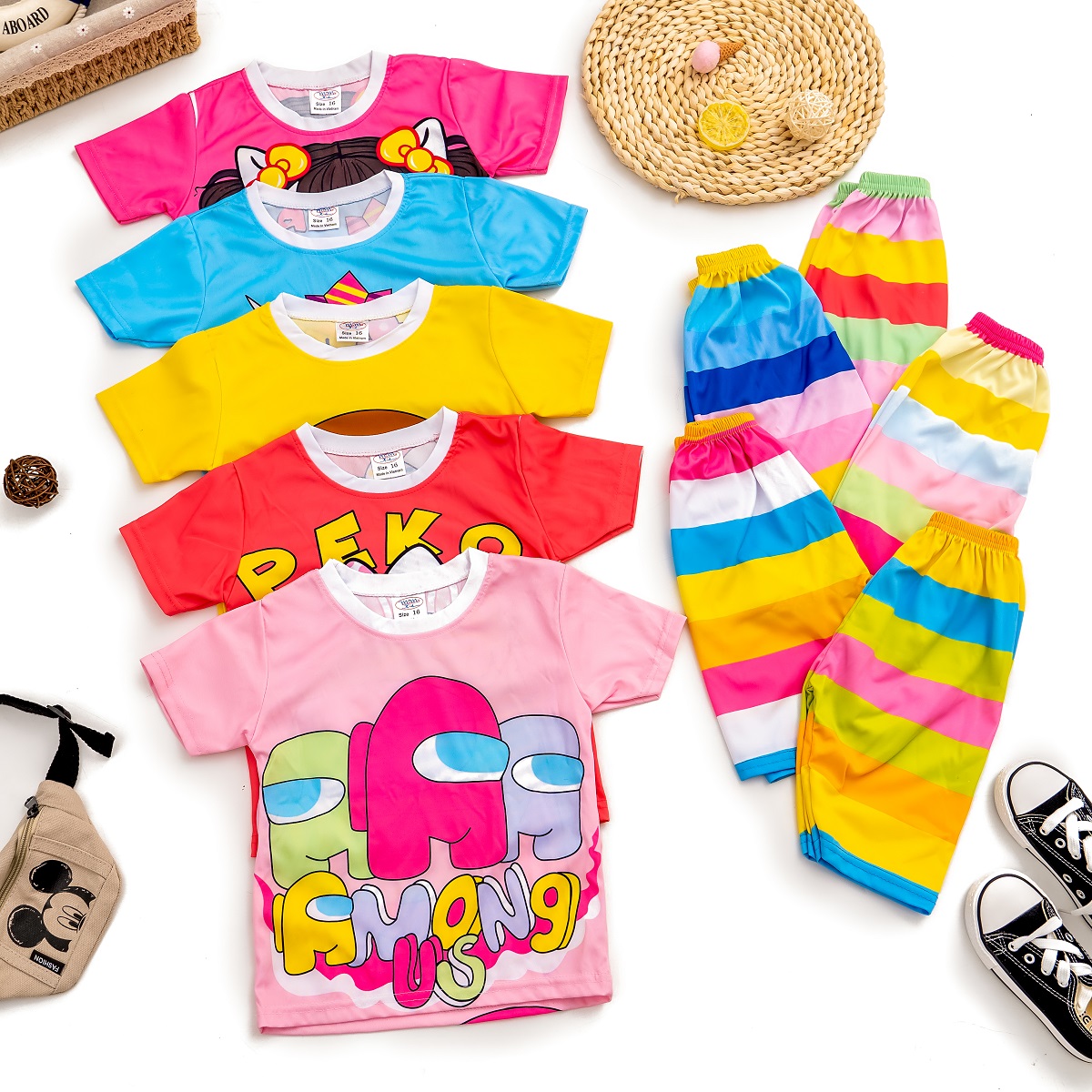 Combo 3 Quần áo bé gái, đồ bộ Mimykid in 3D hoạt hình dễ thương, đáng yêu co giãn 4 chiều mềm mại, thấm hút mồ hôi tốt, thời trang, set, bộ đồ, đồ cho trẻ em, bé gái từ 8-28kg
