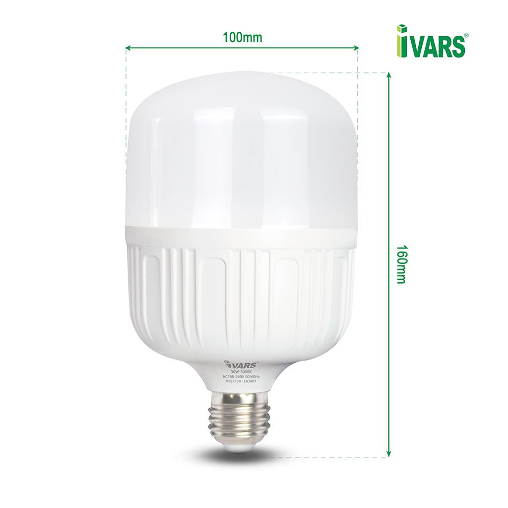 Đèn LED BULB Thương Hiệu IVARS - Công Suất 30W - Hàng chính hãng