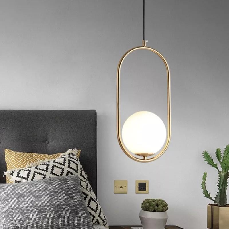 ĐÈN THẢ DECOR NORDIC PHONG CÁCH BẮC ÂU, ĐÈN THẢ MẠ VÀNG HÌNH BẦU DỤC CẦU THỦY TINH CAO CẤP MÀU TRẮNG ĐỤC