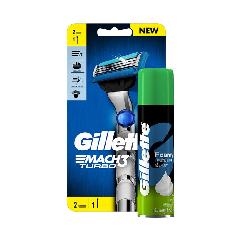 Dao Cạo Râu GILLETTE Mach3 Turbo Và Bọt Cạo Râu Hương Chanh Chai 75g