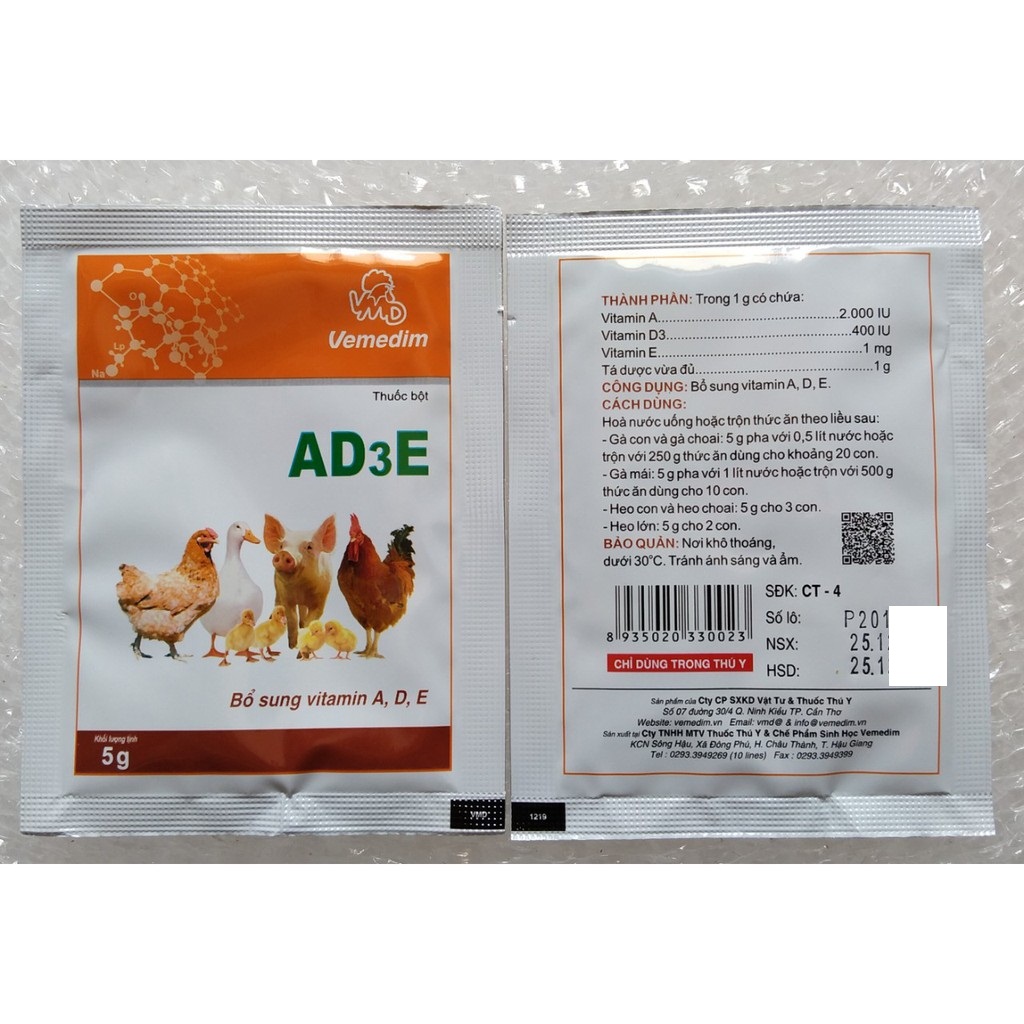 Bổ sung vitamin A,D,E tăng cường sức khỏe cho gia súc, gia cầm Vemedim AD3E