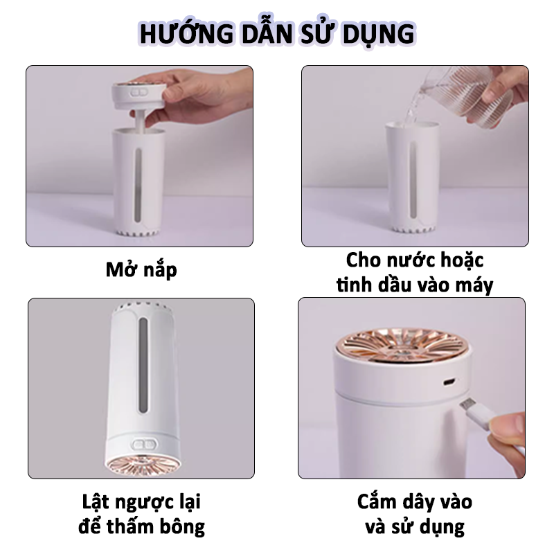 Máy tạo độ ẩm trên ô tô công nghệ AI, 6 lõi lọc và 2 chế độ phun - D1676